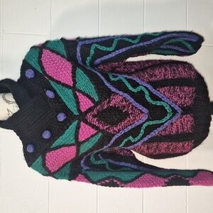 Vibrant Geometric Cowl Neck Sweater